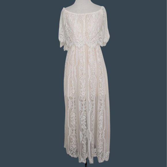 Baltic Born Caroline Lace Maxi Dress Womens Size Medium Ivory Bridal Romantic - Picture 1 of 14